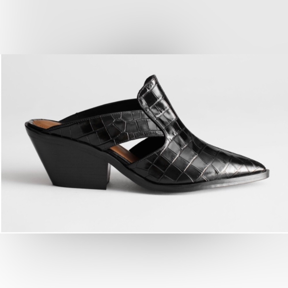 & Other Stories Cuban Heel Patent Croc Mules Size 9 1/2 New Never Worn No Box